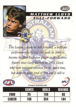 2001 Select AFL Authentic - All Australian #AA12 Matthew Lloyd Back